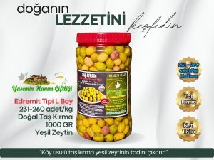 Taş Kırma Yeşil Zeytin – Edremit Tipi L Boy – 1 Kg (231–260 adet/kg)