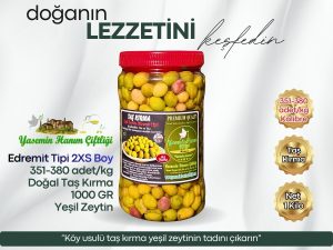 Taş Kırma Yeşil Zeytin – Edremit Tipi 2XS Boy – 1 Kg (351–380 adet/kg)